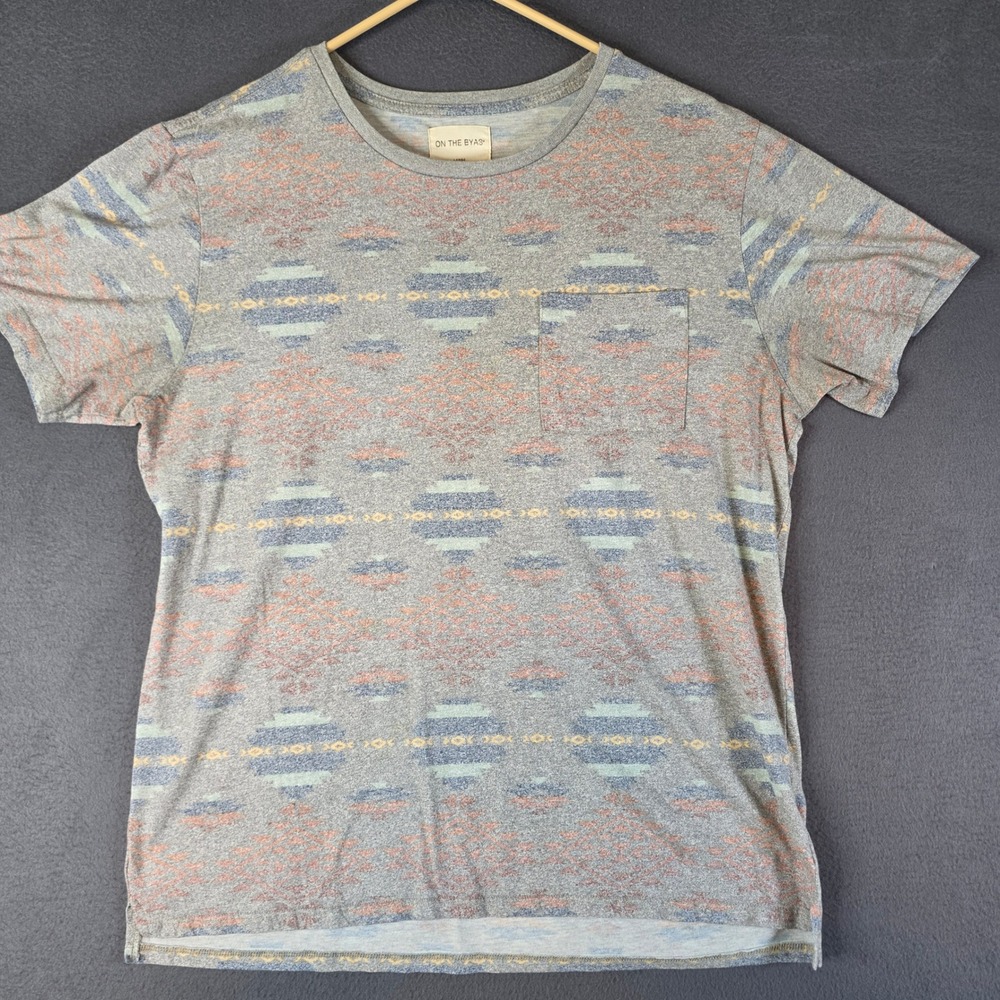 On The Byas Pocket T-Shirt Mens Large Gray Aztec Tribal Short Sleeve Tee